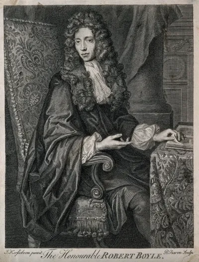 Robert Boyle. Line engraving by B. Baron, 1744 after J. Kerseboom