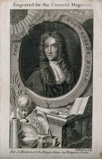 Robert Boyle. Line engraving by F.M. La Cave after J. Kerseboom