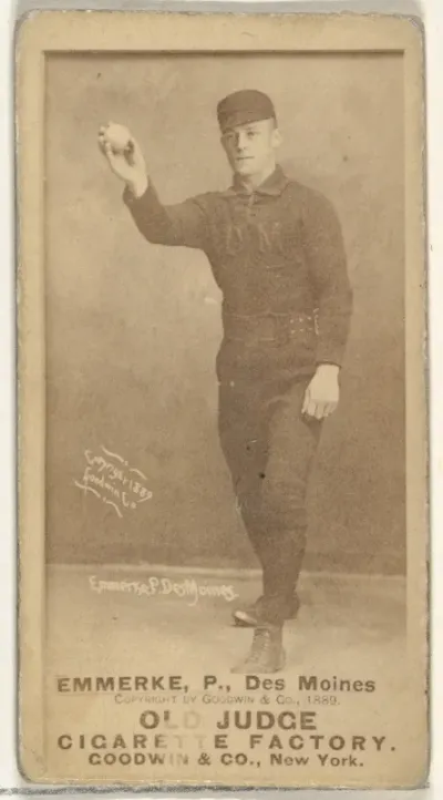 Robert Emmerke, Pitcher, Des Moines Prohibitionists, from the Old Judge series (N172) for Old Judge Cigarettes
