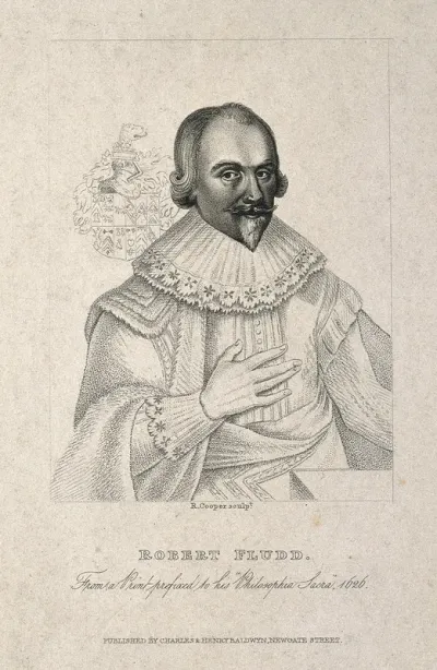 Robert Fludd. Stipple engraving by R. Cooper after M. Merian, 1626