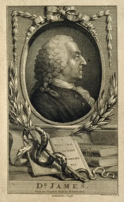Robert James. Line engraving by W. Walker, 1778, after P. Scheemakers