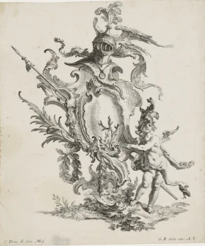 Rocaille cartouche met helm