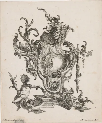 Rocaille cartouche met Medusahoofd
