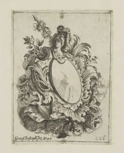 Rocaille cartouche met Minervakop
