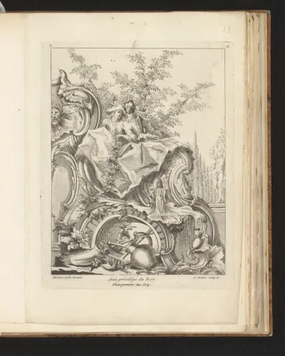 Rocaille met jong paar en tuinattributen