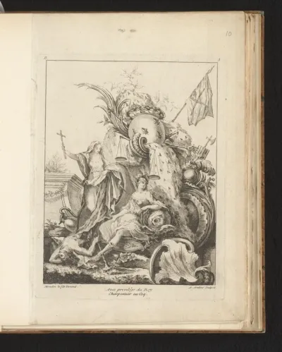 Rocaille met personificaties van Frankrijk en de kerk