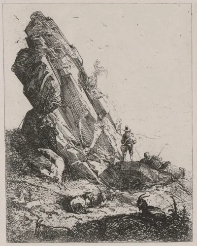 Rock Outcrop with Shepherds and Goats