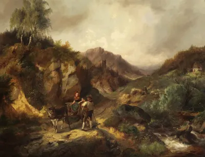 Rocky hilly landscape with figures
