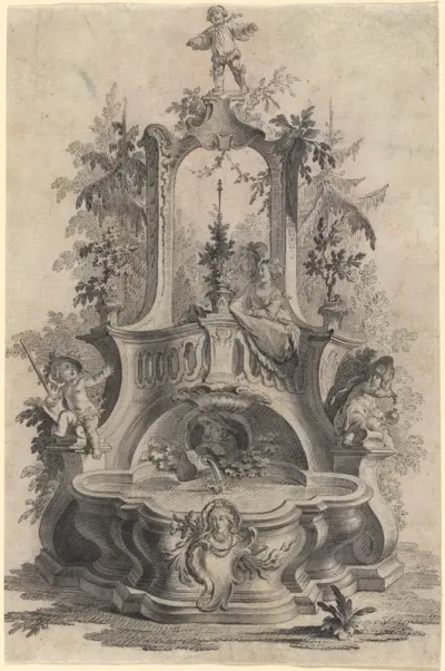 Rococo Fountain with Lovers and the Four Elements