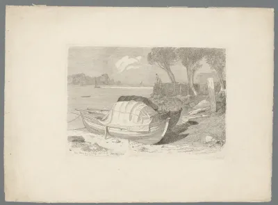 Roeiboot aan de oever van de Theems