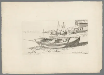 Roeiboot in een haven aan de Theems