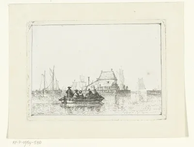 Roeiboot met opvarenden op het IJ