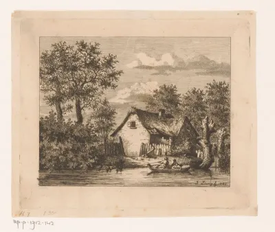 Roeiboot op een rivier voor een boerderij in Wetteren