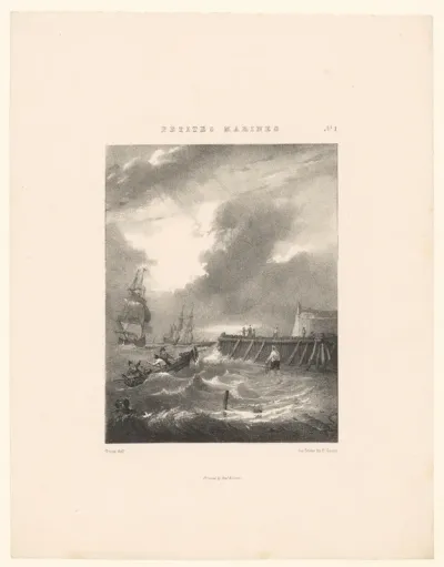 Roeiboot op woeste zee bij een haven