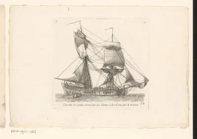 Roeiboot vaart richting wachtend schip