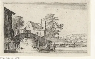 Roeiboot voor een stenen brug