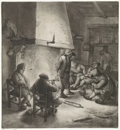 Rokende boeren bij een schouw