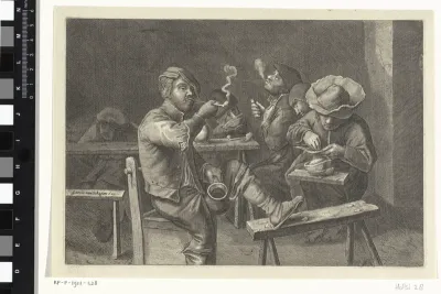 Rokende boeren rond een tafel