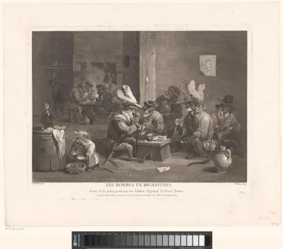 Rokende en drinkende apen in een herberg