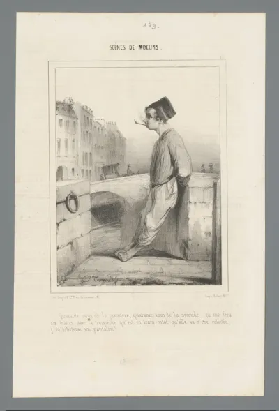 Rokende man bij een brug