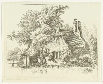 Rokende man op een bankje voor de ruïne van het Huis Snaatburg te Maarssen