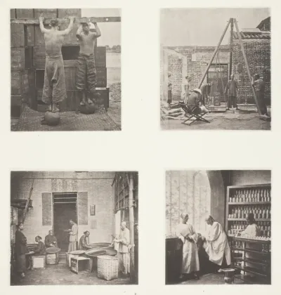 Rolling Scented Caper and Gunpowder Teas; Weighing Tea for Exportation; A Tea House, Canton; A Tea-Tasting Room, Canton