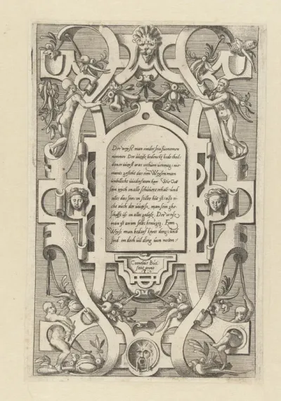 Rolwerk met zowel onderaan als bovenaan twee naakte figuurtjes