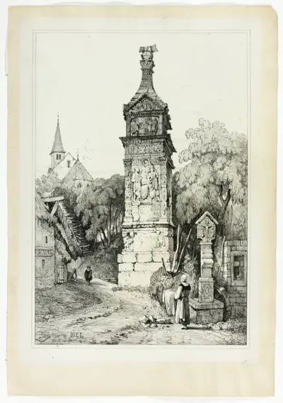 Roman Pillar at Igel, from Facsimiles of Sketches made in Flanders and Germany