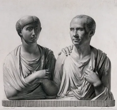 Roman portrait busts of wife and husband
