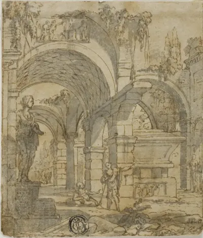 Roman Ruins and Two Figures