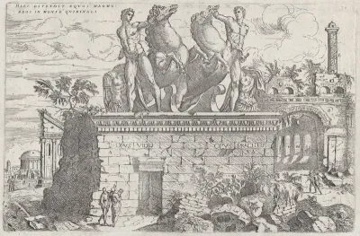 Roman ruins with the horse tamers (Dioscuri) on the Quirinal Hill, plate 36 from "Discorsi Sopra L’Antichita di Roma"