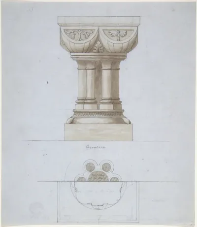 Romanesque Style Font and Plan (recto); One Font (verso)