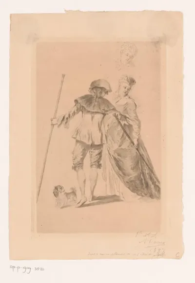 Romantisch koppel edellieden met een hond
