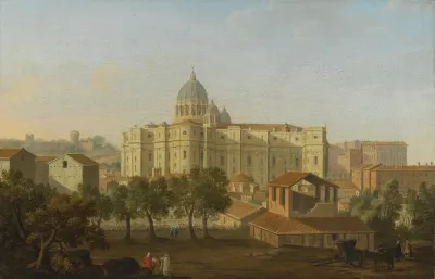 Rome, a view of the apse of Saint Peter's, with an artist sketching in the foreground