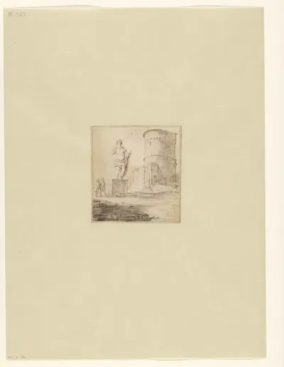 Romeins standbeeld en ruïnes