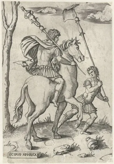 Romeinse generaals Scipio Africanus Maior te paard en Scipio Africanus Minor