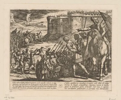 Romeinse gevangen langs de vesting geleid, 69-70