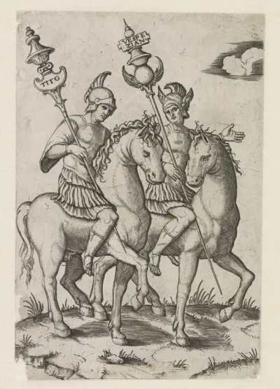 Romeinse keizers Titus en Vespasianus te paard