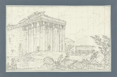 Romeinse tempels en ruïnes met bezoekers