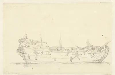 Romp van een Frans schip, van opzij