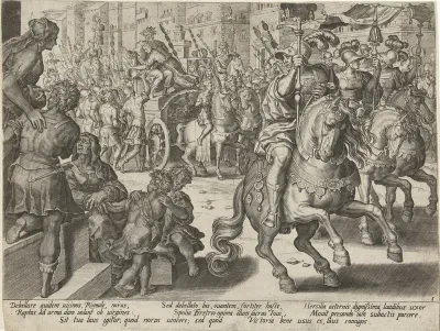 Romulus en Hersilia op een zegekar