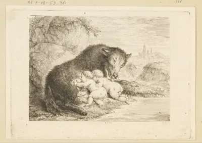 Romulus en Remus gevoed door de wolf
