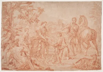 Romulus og Remus. (Livius I, 4). Studie efter Carlo Marattis maleri i Sanssouci, Potsdam (udf. 1692 for Niccolo Maria Pallavicini)