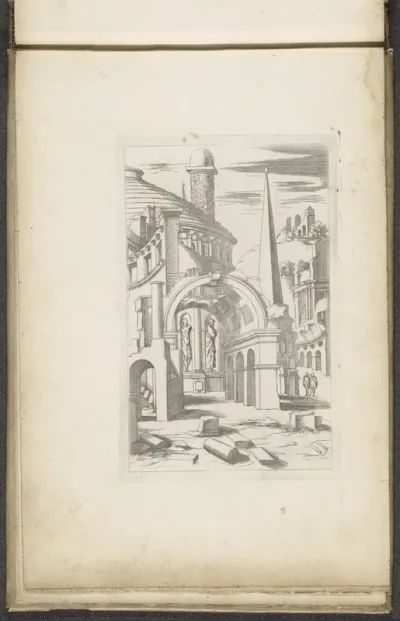Rond gebouw, boog en obelisk