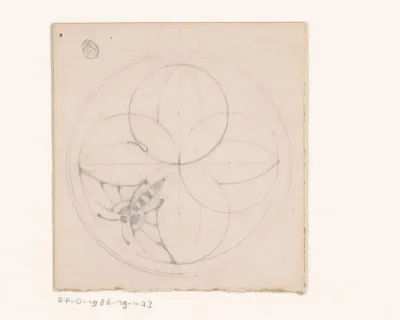 Rond ornament met blad- en vlindermotief
