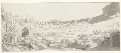 Ronde buitenmuur van het theater van Taormina van binnen gezien vanaf het podium