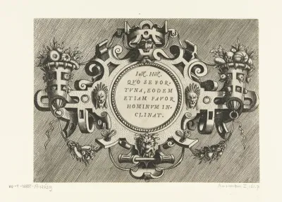Ronde cartouche met een citaat van Justinus
