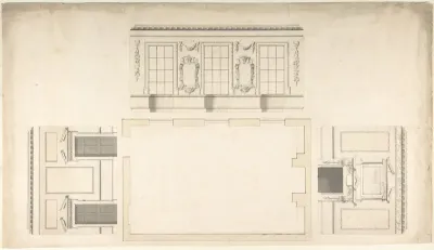 Room Design Showing Plan and Three Wall Elevations