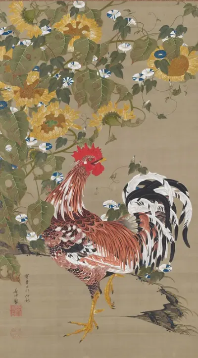 Rooster and Sunflowers