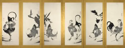 Roosters and Hens [left of a pair]